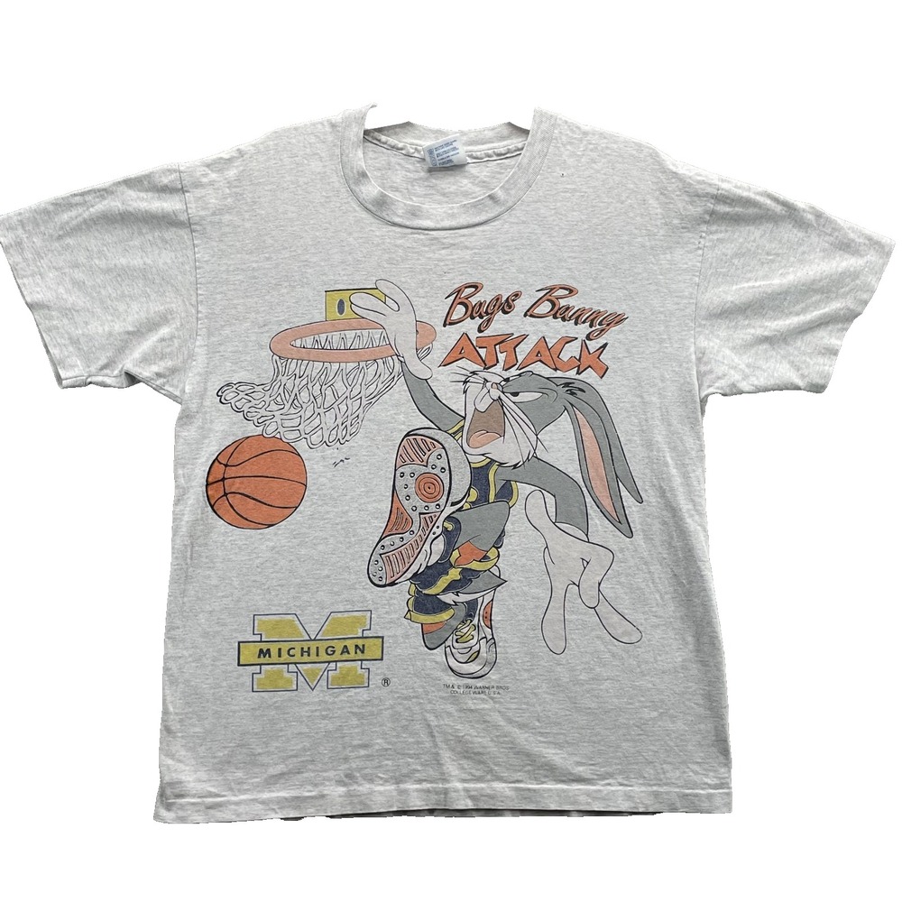 VTG Bugs Bunny Michigan Tee XL Single Stitch Basketball 90s Streetwear USA‎ NBA